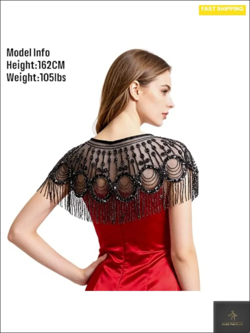 1920s Beaded Shawl Wrap Sequin Fringe Evening Cape Flapper Cover Up Wedding